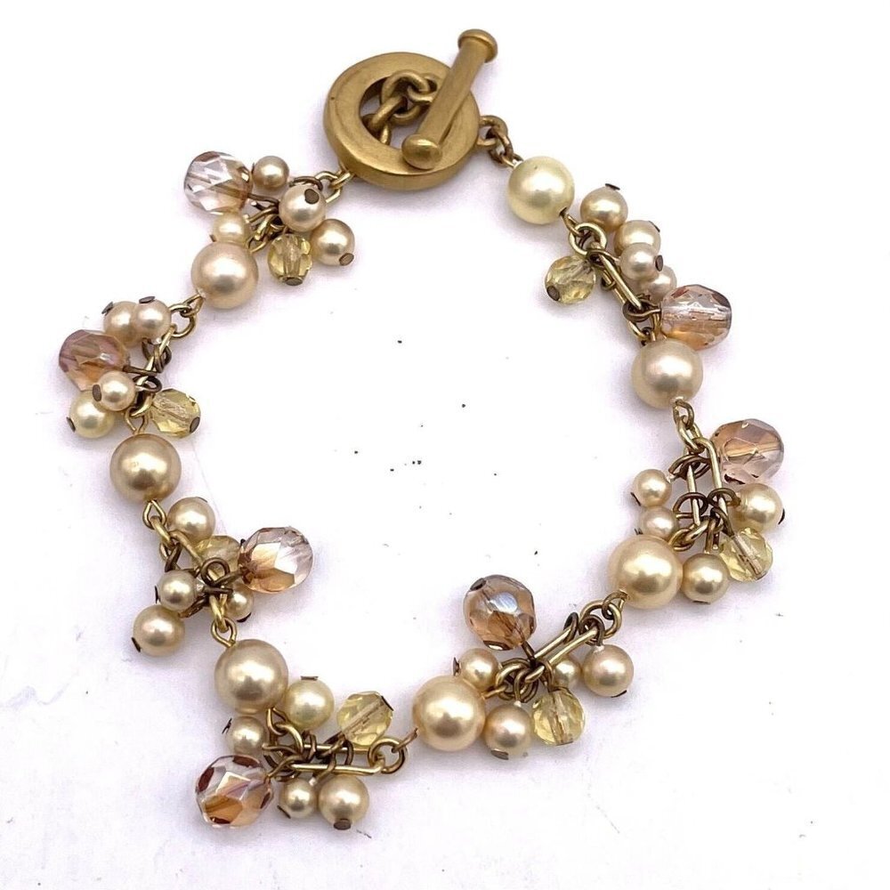 Carolee Pearl Faceted Beaded Toggle Bracelet Gold Tone